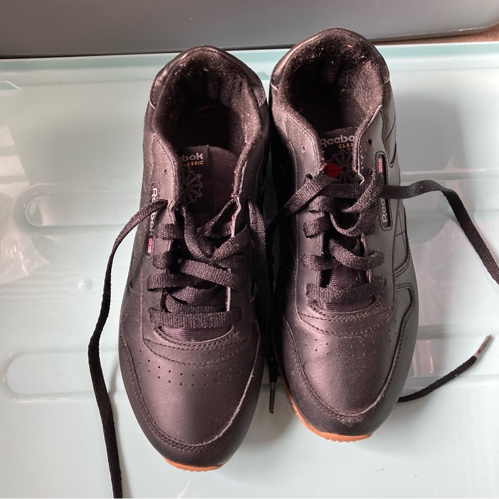 Reebok Women’s Black Leather Sneakers with Gum Outsole